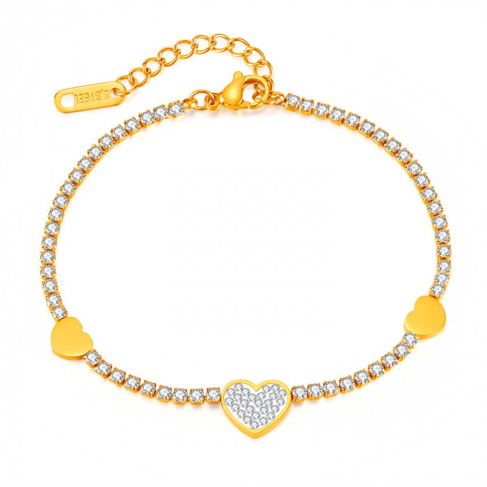 Bratara tennis inox reglabila cu inimioare si zirconii [1]