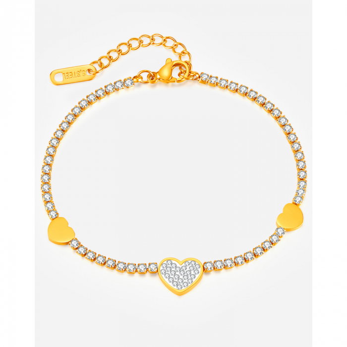 Bratara tennis inox reglabila cu inimioare si zirconii [10]