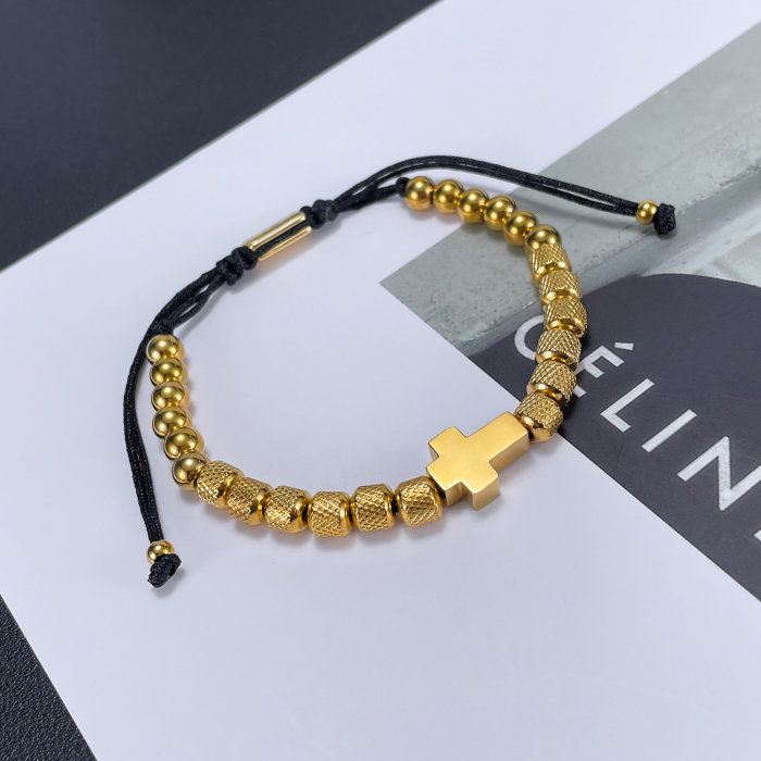 Bratara inox reglabila Unisex cu Cruce placata cu aur de 14 k [7]