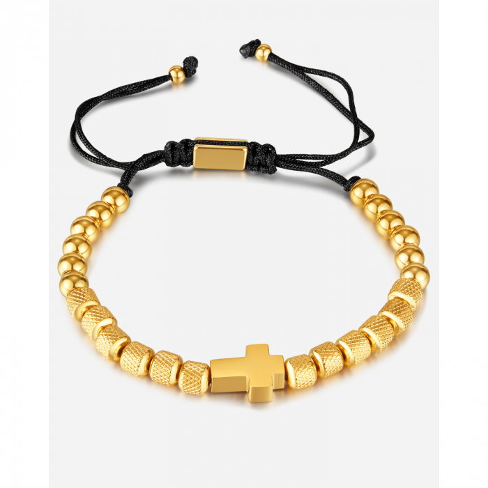 Bratara inox reglabila Unisex cu Cruce placata cu aur de 14 k [10]