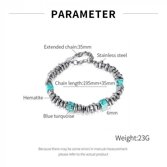 Bratara inox reglabila Unisex cu Hematit si Turcoaz [9]
