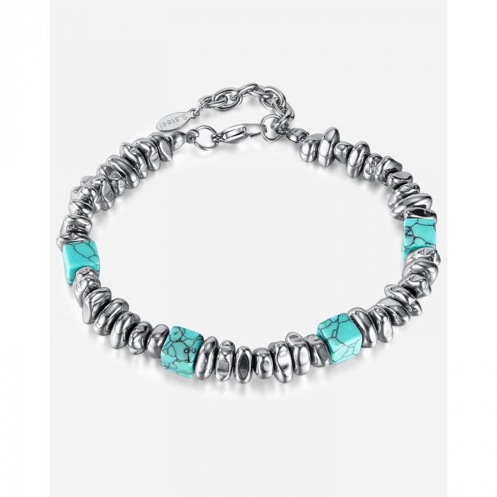 Bratara inox reglabila Unisex cu Hematit si Turcoaz [15]