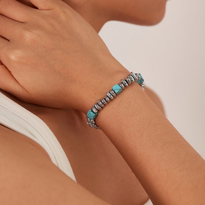 Bratara inox reglabila Unisex cu Hematit si Turcoaz [11]