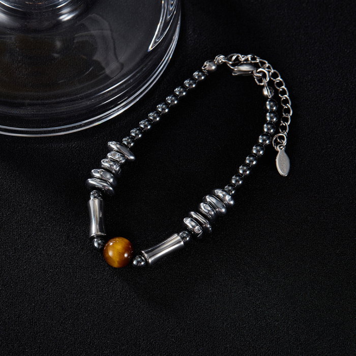 Bratara inox reglabila Unisex cu Ochi de Tigru si Hematite [13]