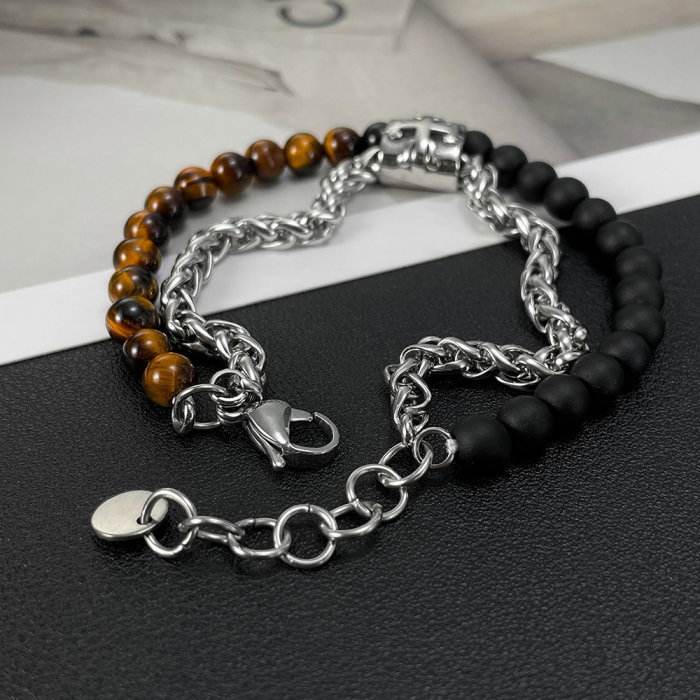 Bratara inox reglabila Unisex cu Ochi de Tigru si Roca Vulcanica [14]
