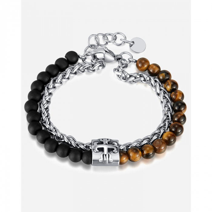 Bratara inox reglabila Unisex cu Ochi de Tigru si Roca Vulcanica [15]