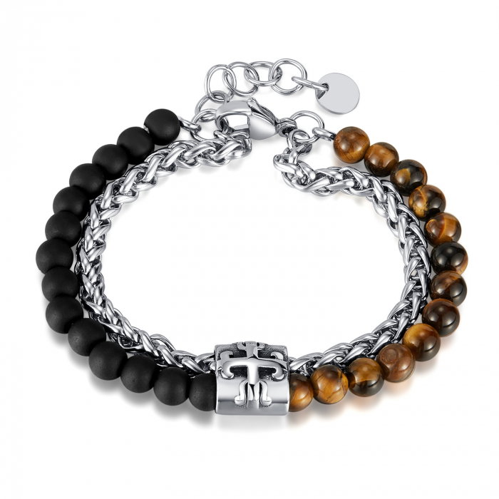 Bratara inox reglabila Unisex cu Ochi de Tigru si Roca Vulcanica [1]