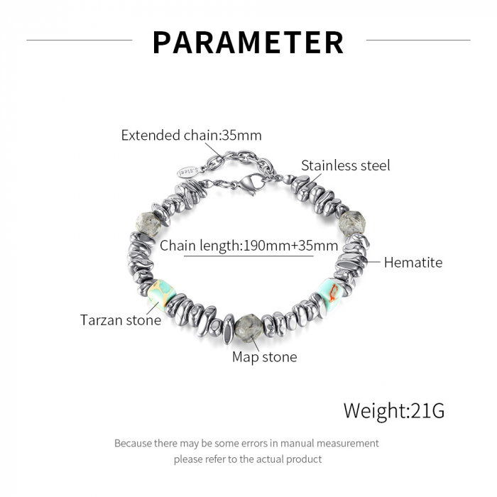 Bratara inox reglabila Unisex cu Tarzanstone  si Hematite [9]