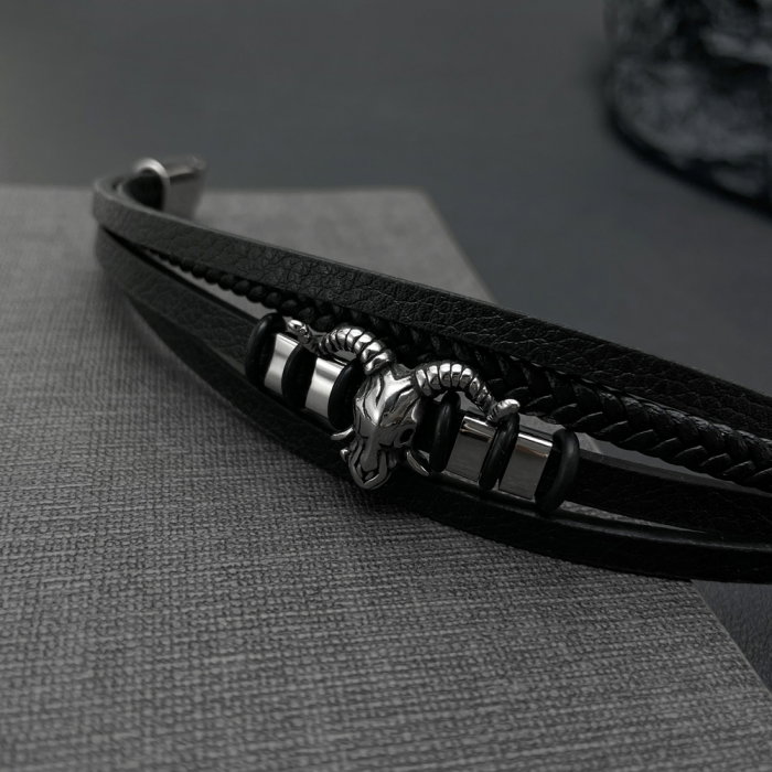 Bratara inox si piele cu Berbec [4]