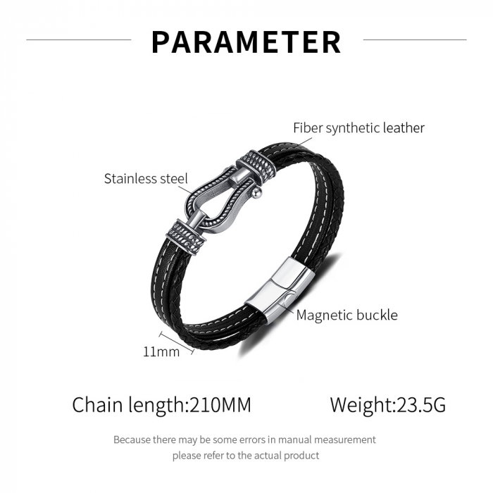 Bratara inox si piele cu potcoava norocoasa [9]