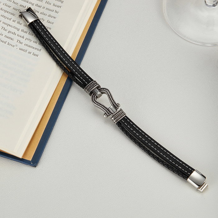 Bratara inox si piele cu potcoava norocoasa [3]