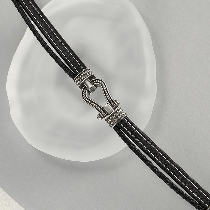 Bratara inox si piele cu potcoava norocoasa [10]