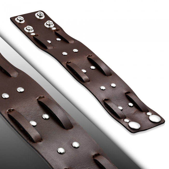 Bratara lata din piele naturala cu valuri si tinte metalice [2]