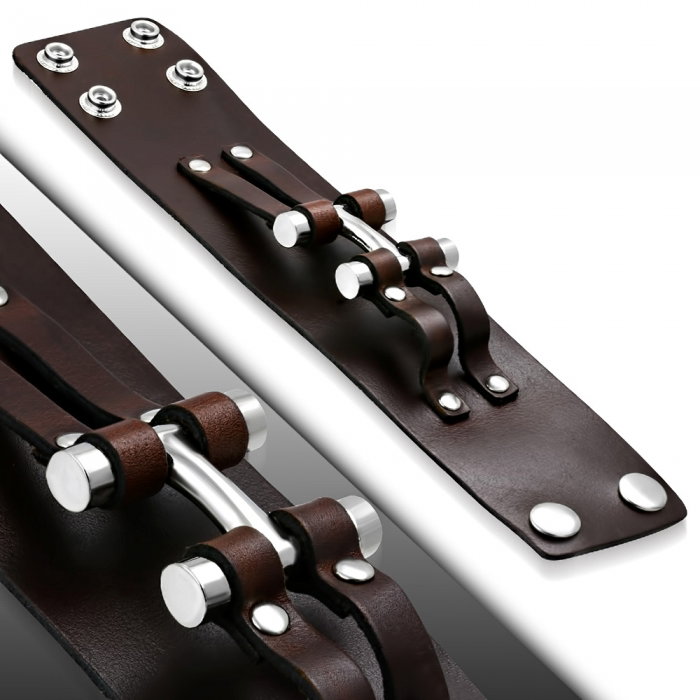 Bratara lata eleganta din piele maro cu capse - BSL0156 [2]