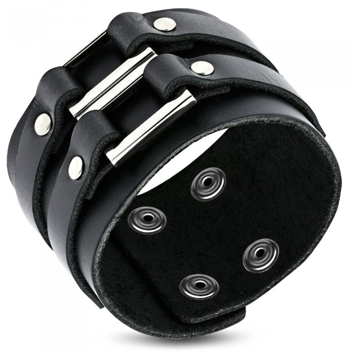 Bratara lata eleganta din piele neagra cu capse - BSL0157 [1]