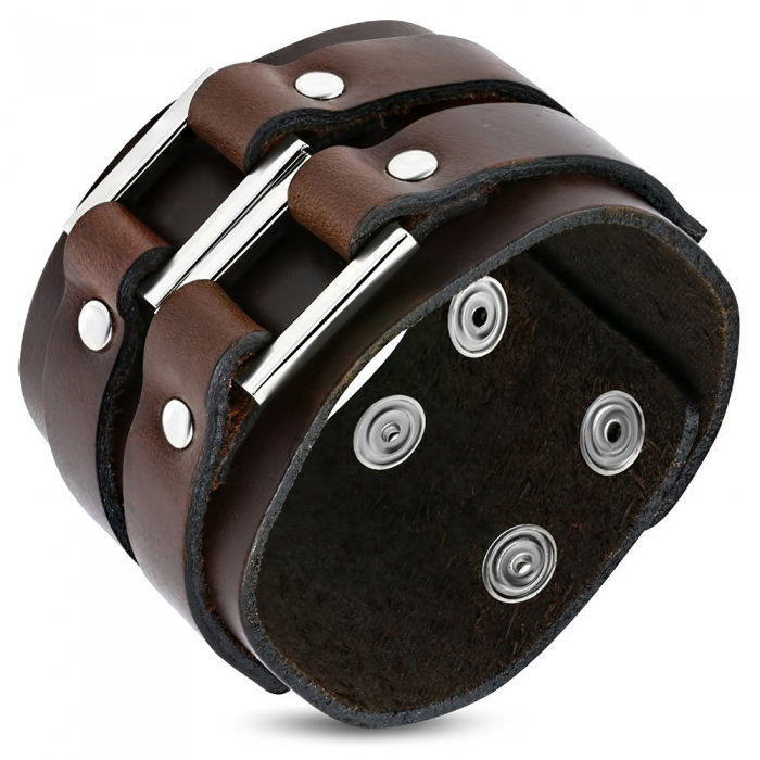 Bratara lata eleganta din piele maro cu capse - BSL0152 [1]