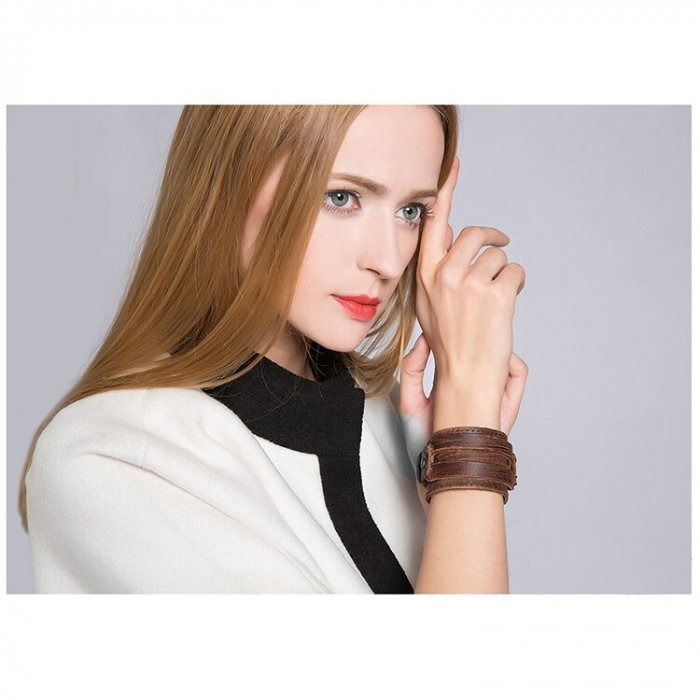 Bratara lata din piele naturala maro, reglabila (cu capse) - BSTF0014 [7]