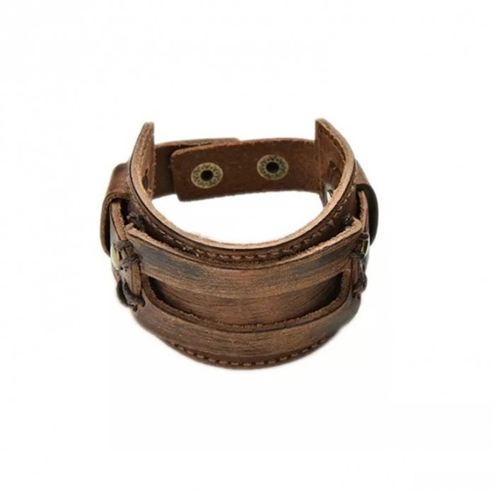 Bratara lata din piele naturala maro, reglabila (cu capse) - BSTF0014 [4]