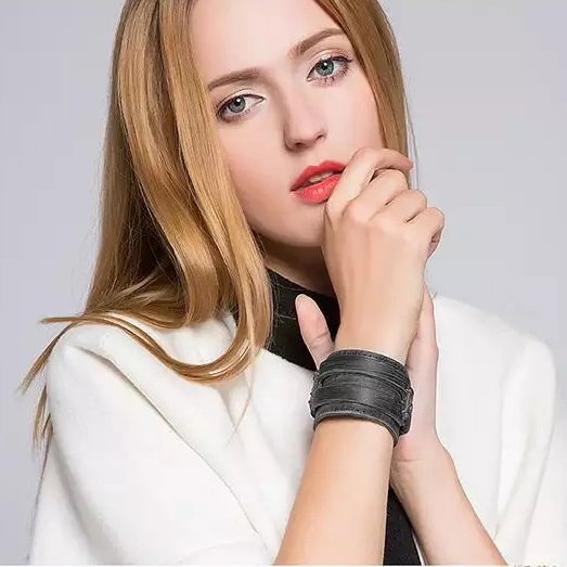 Bratara lata din piele naturala neagra cu capse - BSTF0015 [4]