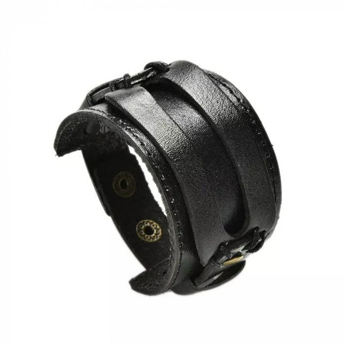 Bratara lata din piele naturala neagra cu capse - BSTF0015 [1]