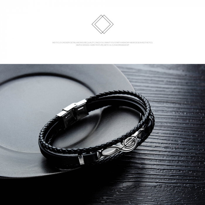 Bratara Musical tripla din piele impletita si inox [9]