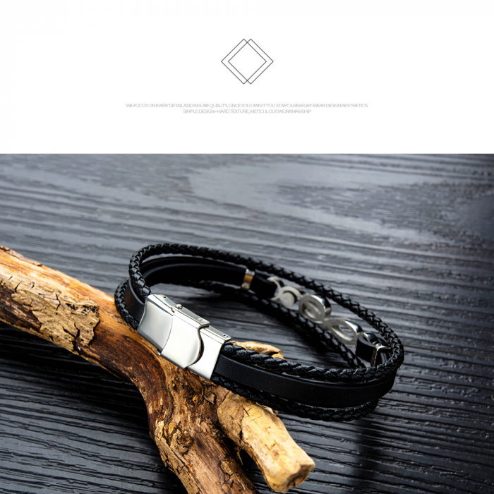 Bratara Musical tripla din piele impletita si inox [14]