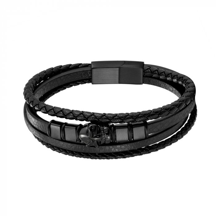 Bratara neagra din piele naturala cu craniu inox negru [2]