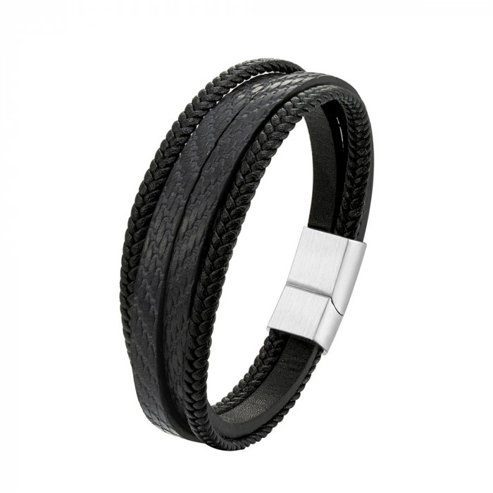 Bratara neagra din piele naturala si inchizatoare din inox [1]