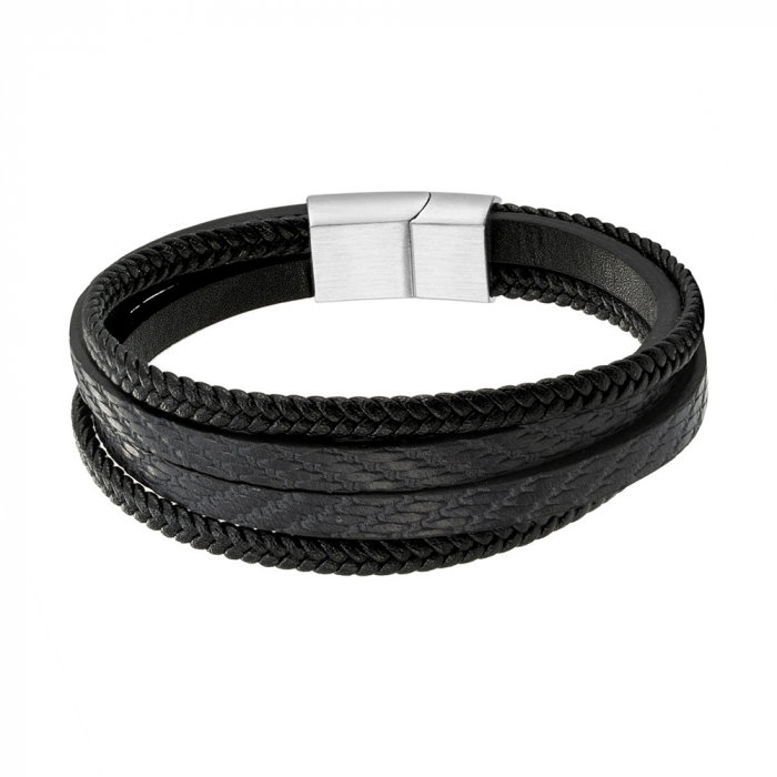 Bratara neagra din piele naturala si inchizatoare din inox [2]