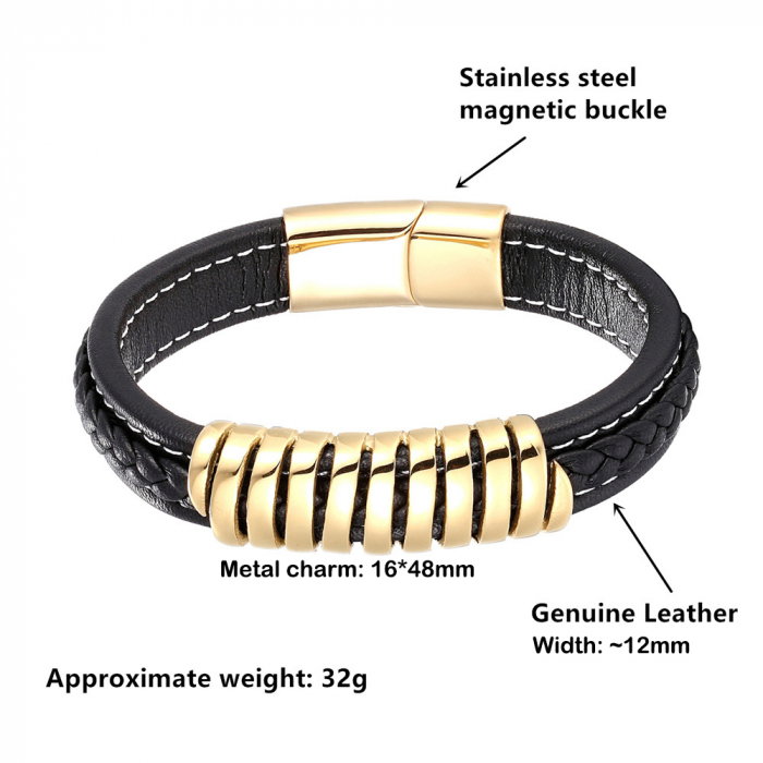 Bratara neagra din piele naturala cu element si inchizatoare din inox [4]