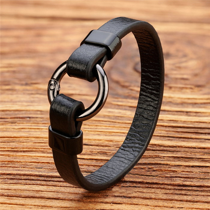 Bratara neagra din piele naturala cu inchizatoare inox negru [2]