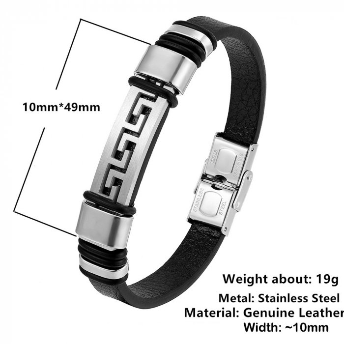 Bratara neagra din piele naturala cu placuta inox negru [2]