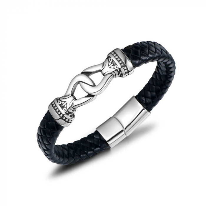 Bratara neagra din piele naturala si inox Destine Inlantuite [1]