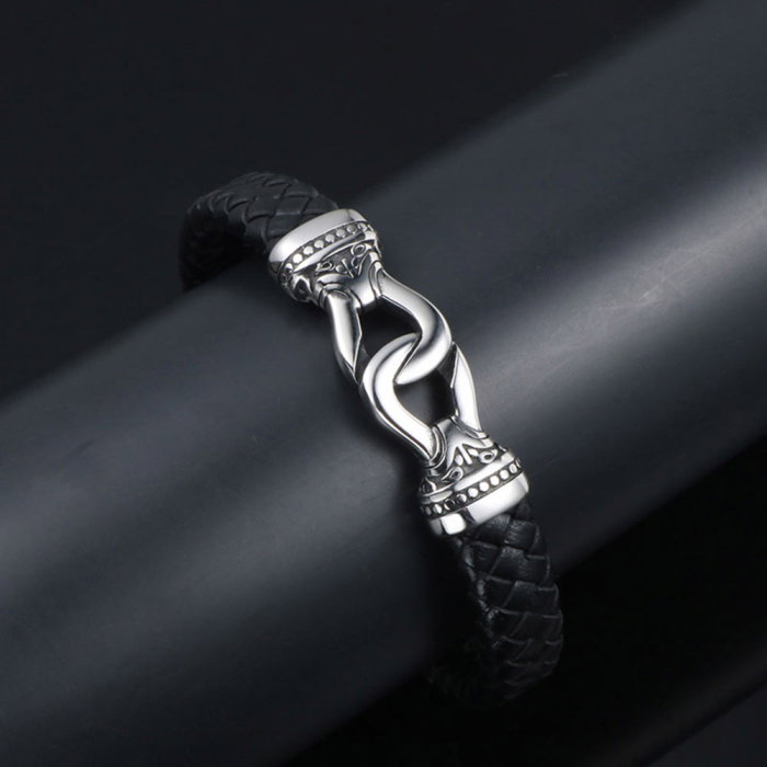 Bratara neagra din piele naturala si inox Destine Inlantuite [3]