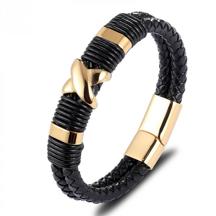 Bratara neagra din piele naturala si inox Factorul X [1]