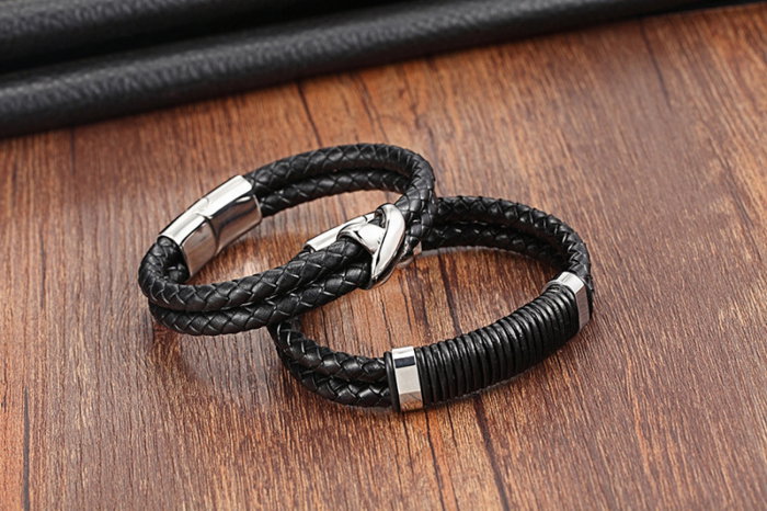 Bratara neagra din piele naturala si inox Factorul X [3]