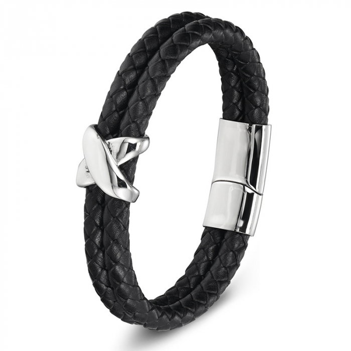 Bratara neagra din piele naturala si inox Factorul X [1]