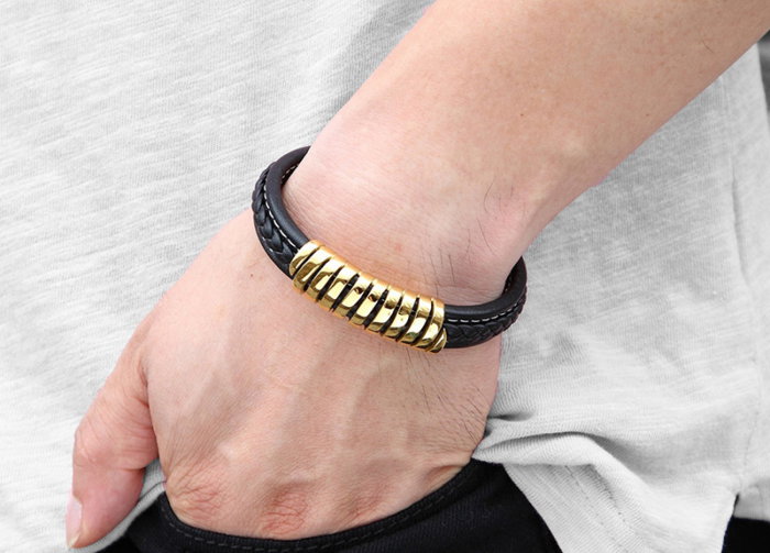 Bratara neagra din piele naturala si inox [3]