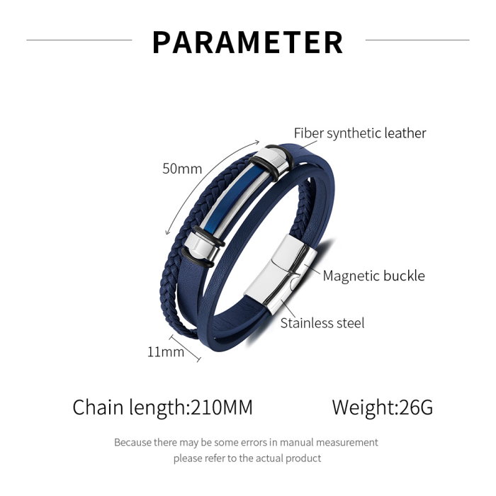 Bratara piele bleumarin si placuta inox cu insertie albastra – Eleganta moderna si rafinament masculin [10]