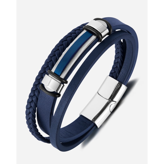 Bratara piele bleumarin si placuta inox cu insertie albastra – Eleganta moderna si rafinament masculin [15]