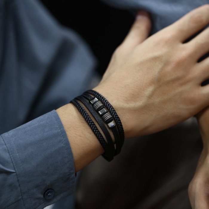 Bratara piele cu elemente din inox [8]