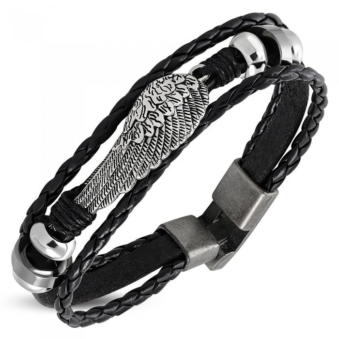 Bratara piele neagra cu aripa - Be Protected BSL3343 [1]
