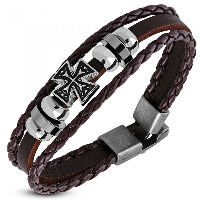 Bratara piele maro cu cruce BSL3341 [1]