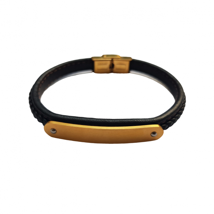 Bratara piele naturala cu elemente si inchizatoare din inox auriu [1]
