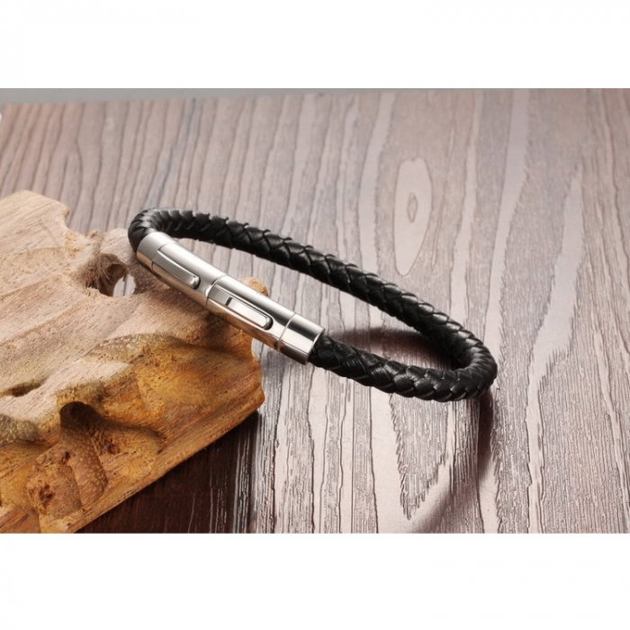 Bratara piele naturala impletita cu inchizatoare din inox [9]