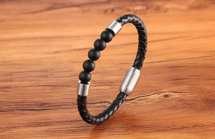 Bratara piele naturala si inox cu Onix [2]