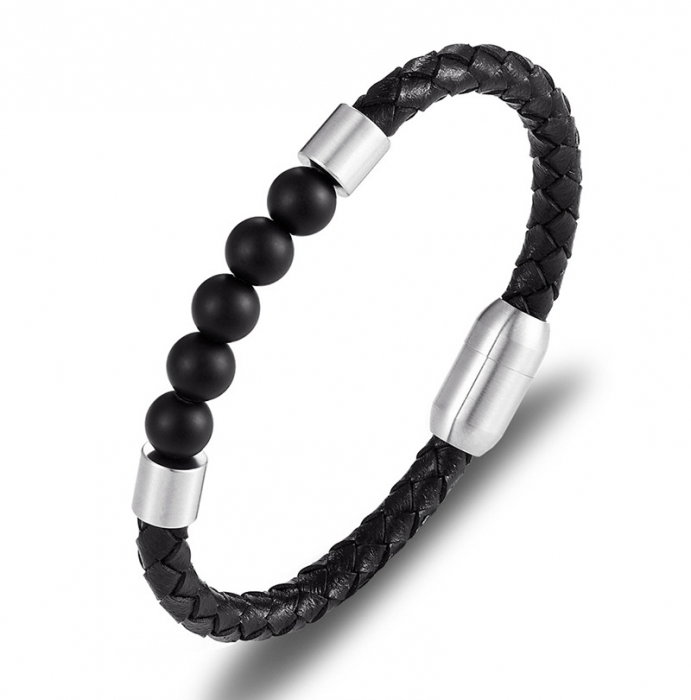 Bratara piele naturala si inox cu Onix [1]