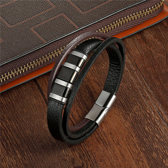 Bratara piele naturala cu inchizatoare si elemente din inox [2]