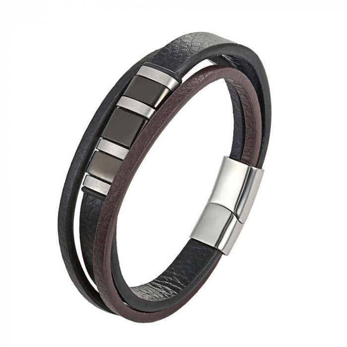 Bratara piele naturala cu inchizatoare si elemente din inox [1]