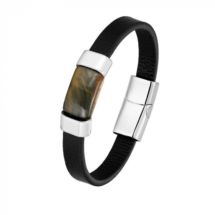 Bratara piele naturala cu Ochi de Tigru si inchizatoare din inox [1]